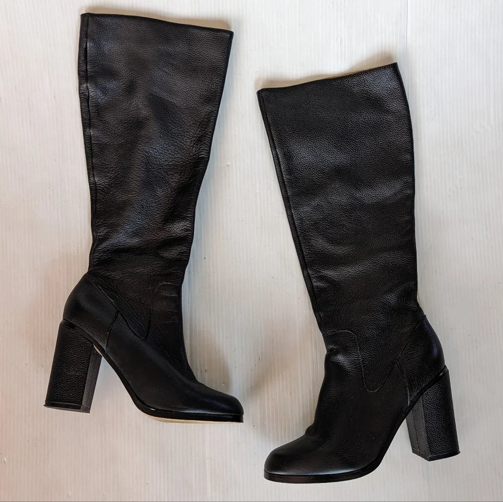 LANDS' END women's Tall black leather knee high heeled boots Size 9 - Picture 5 of 8